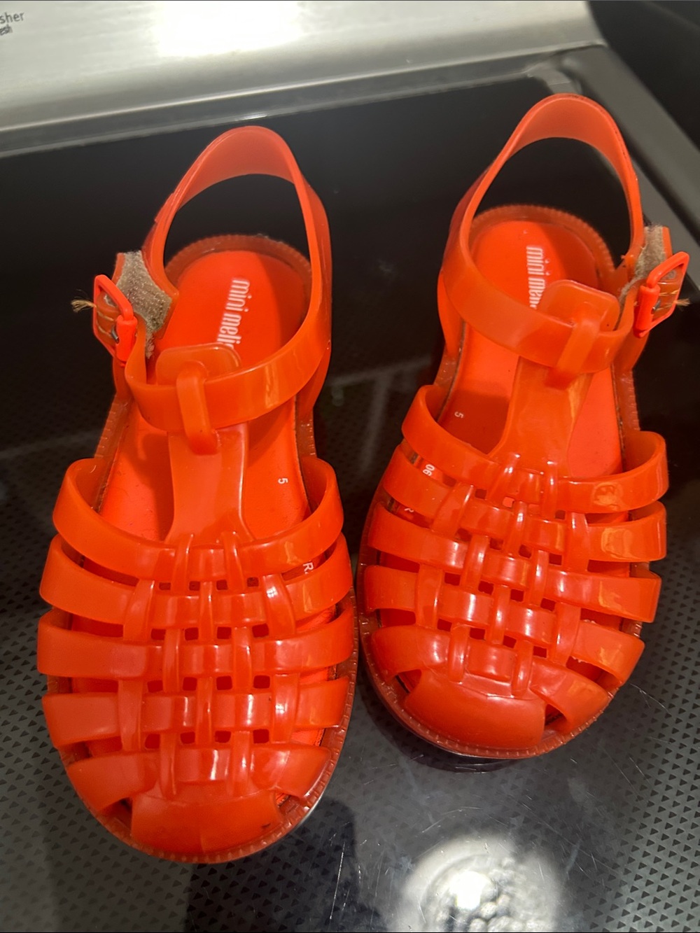 Toddler girls size 10 closed toe sandals Velcro strap orange / red color